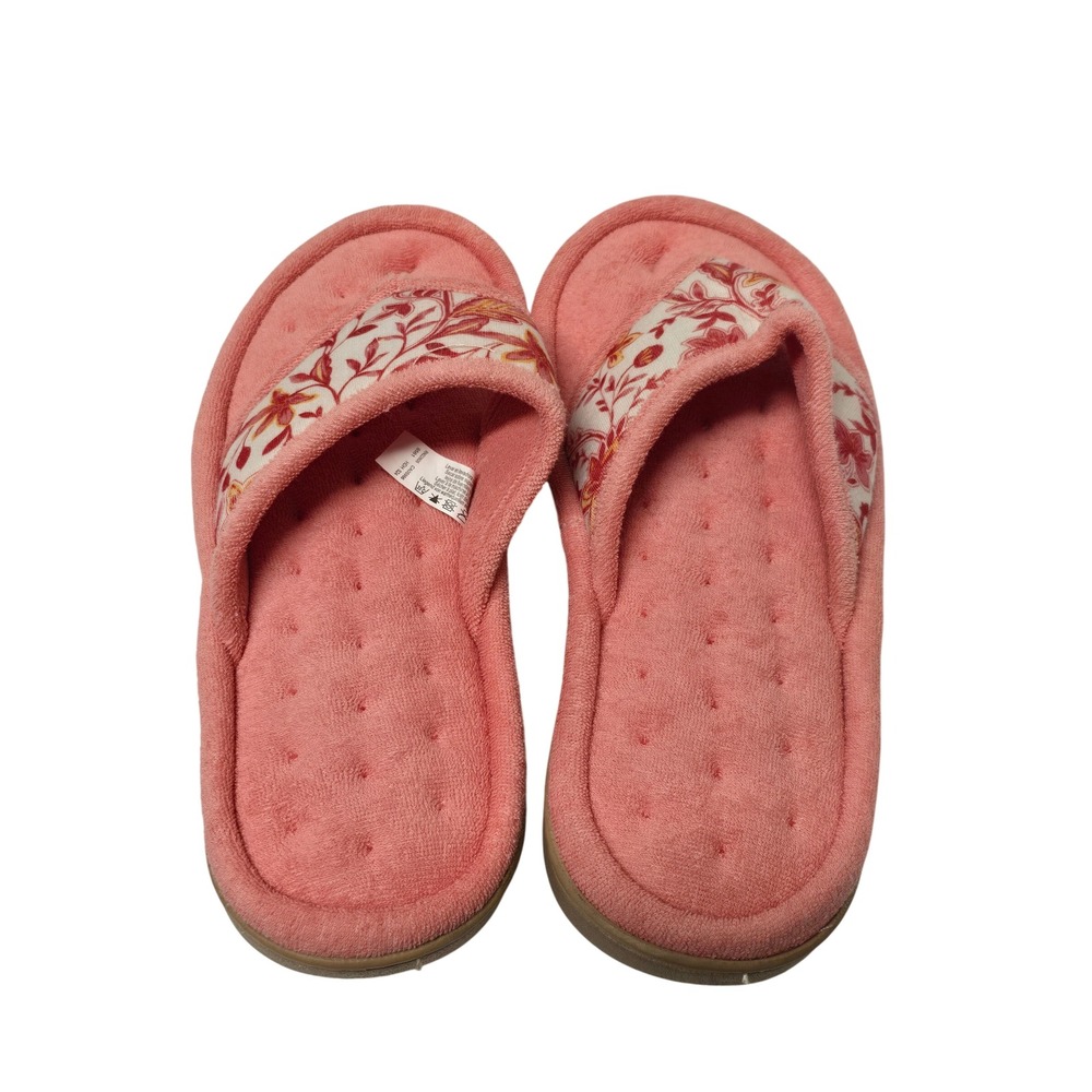 Isotoner Womens Terry Thong Slippers Pink Floral Memory Foam 8.5-9 L NWT